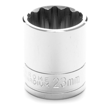 PERFORMANCE TOOL Chrome Socket, 1/2" Drive, 23mm, 12 Point, Shallow W32823